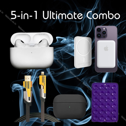 5-in-1 Ultimate Combo | VPods Pro 2 (2nd Gen) ANC + MagSafe 5000mAh Powerbank + 4-in-1 Fast Charging Cable + Silicone Case + Sticky Pod