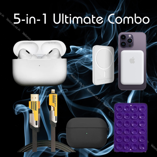 5-in-1 Ultimate Combo | VPods Pro 2 (2nd Gen) ANC + MagSafe 5000mAh Powerbank + 4-in-1 Fast Charging Cable + Silicone Case + Sticky Pod
